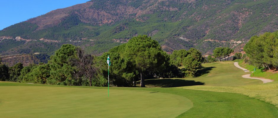 On the green at La Zagaleta Golf Club, Benahavis, Costa del Sol, Spain