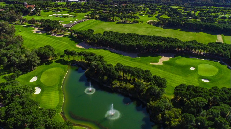The first hole at Montgomerie Maxx Royal Golf Course, Belek, Turkey