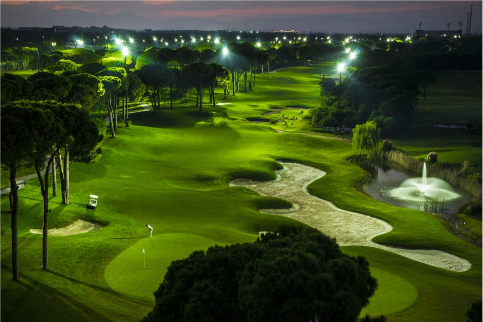Play under floodlights at Montgomerie Maxx Royal Golf Course, Belek, Turkey