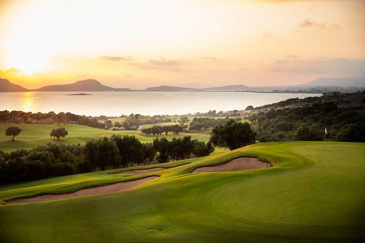 The 11th green on The Bay course, Costa Navarino, Greece