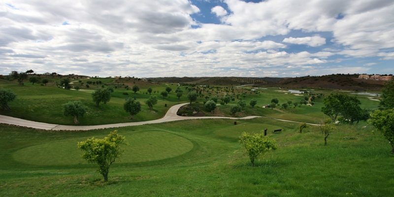 Looking down a hill at Quinta do Vale golf course, Eastern Algarve, Portugal