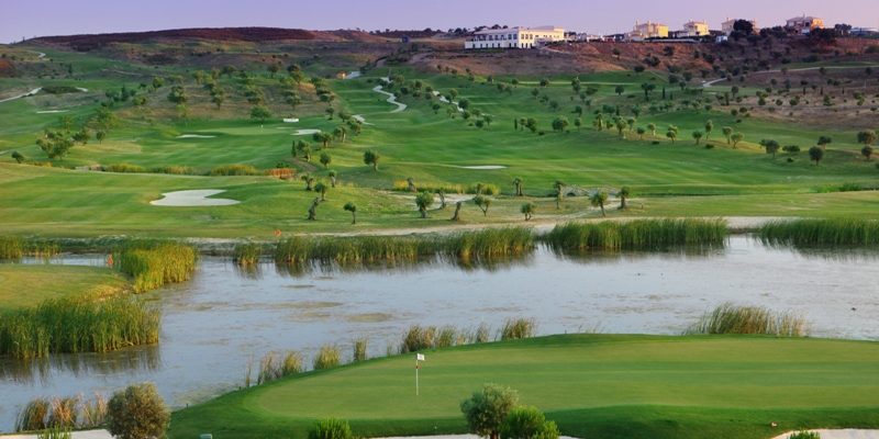 View across Quinta do Vale golf course Eastern Algarve, Portugal, up to the clubhouse