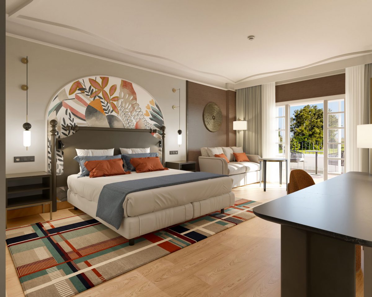A luxury double bedroom at La Manga Principe Felipe Hotel, Spain