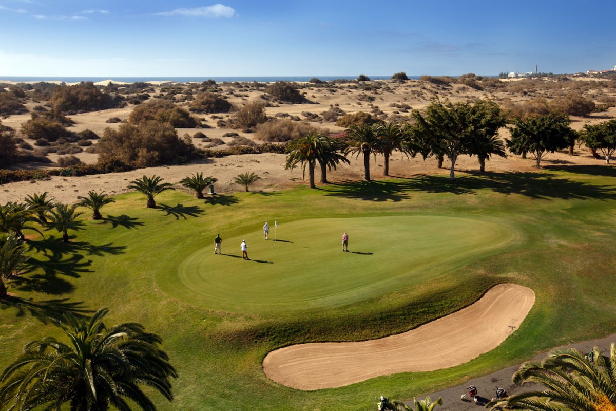 Aerial view of a green at Maspalomas Golf Club, Gran Canaria, Canary Islands