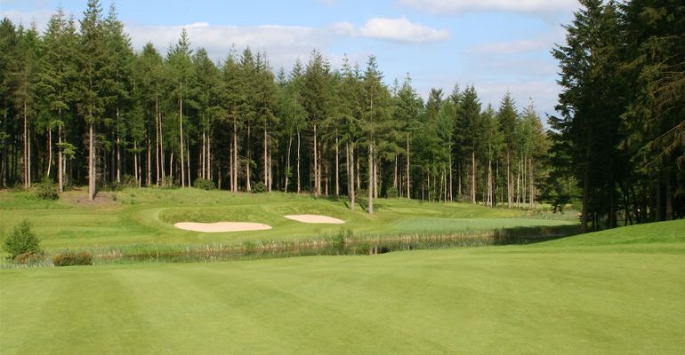 Approaching the eighth green at Remedy Oak Golf Course, Dorset, England