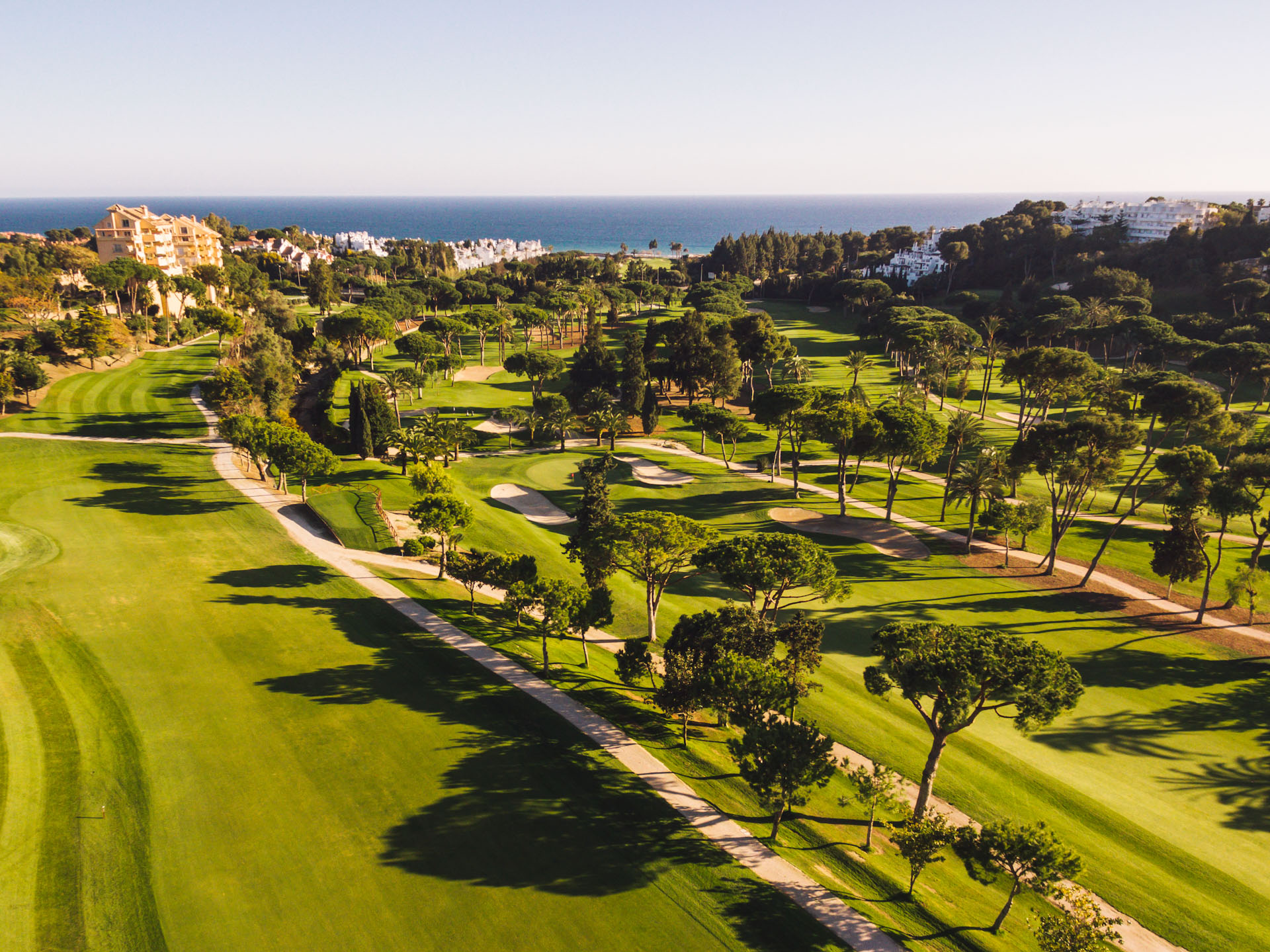 Down to the sea at Rio Real Golf Course, Marbella, Costa del Sol, Spain. Golf Planet Holidays.
