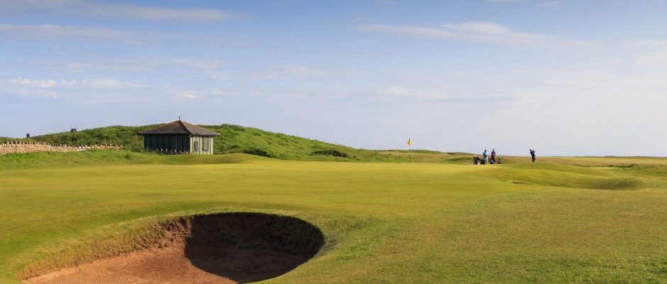 The approach to the eighth hole at Royal Porthcawl Golf Club, Wales