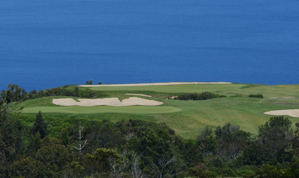 Putting green on the edge of the sea at Santo da Serra Golf Course, Madeira