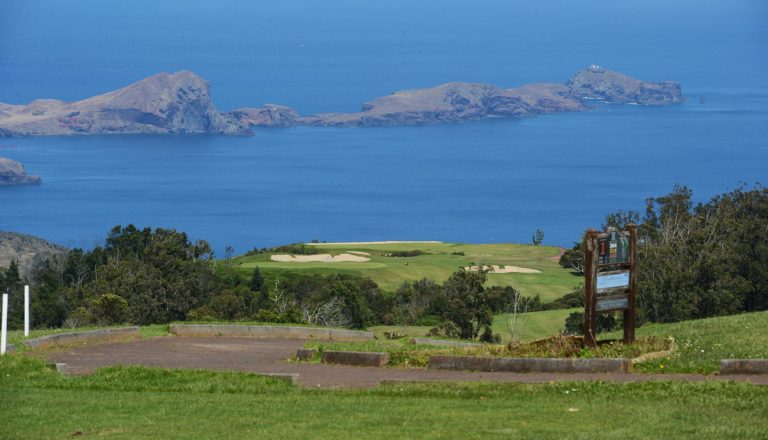Heading to the first green at Santo da Serra Golf Course, Madeira
