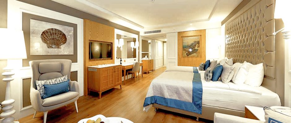 A large bedroom at the Sueno Hotel Deluxe, Belek, Turkey