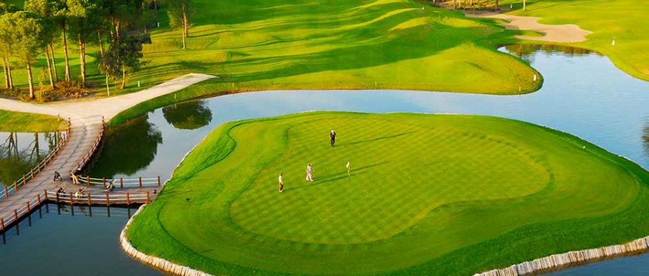 On the island green at Sueno Dunes golf course, Belek, Turkey