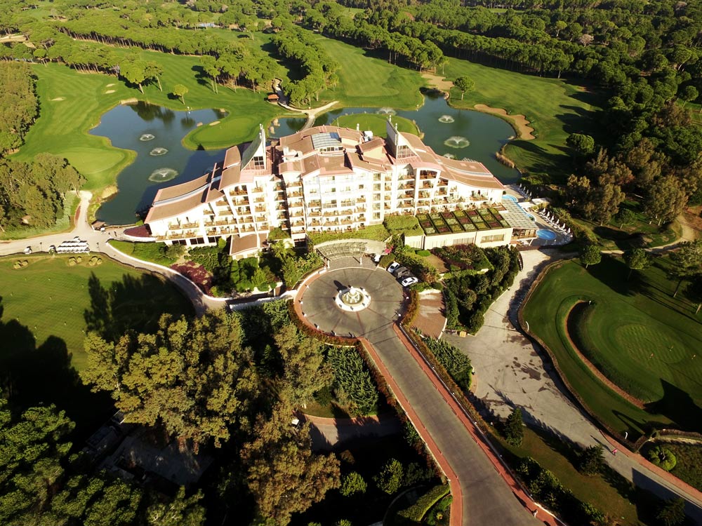 Overview of Sueno Dunes golf course and hotel at Belek, Turkey