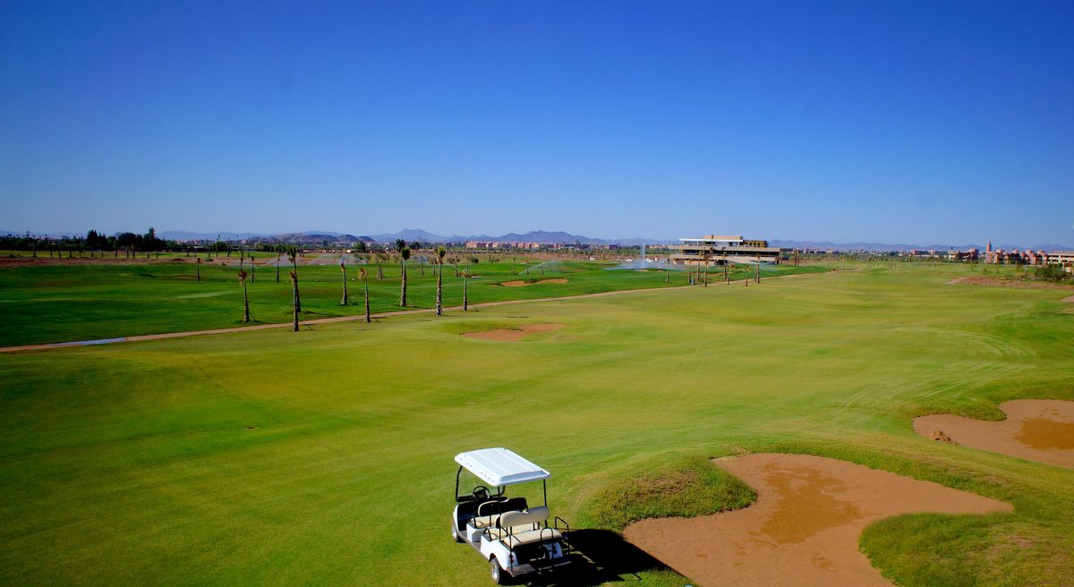 On the fairway at The Montgomerie Marrakech Golf Club, Morocco. Gof Planet Holidays.