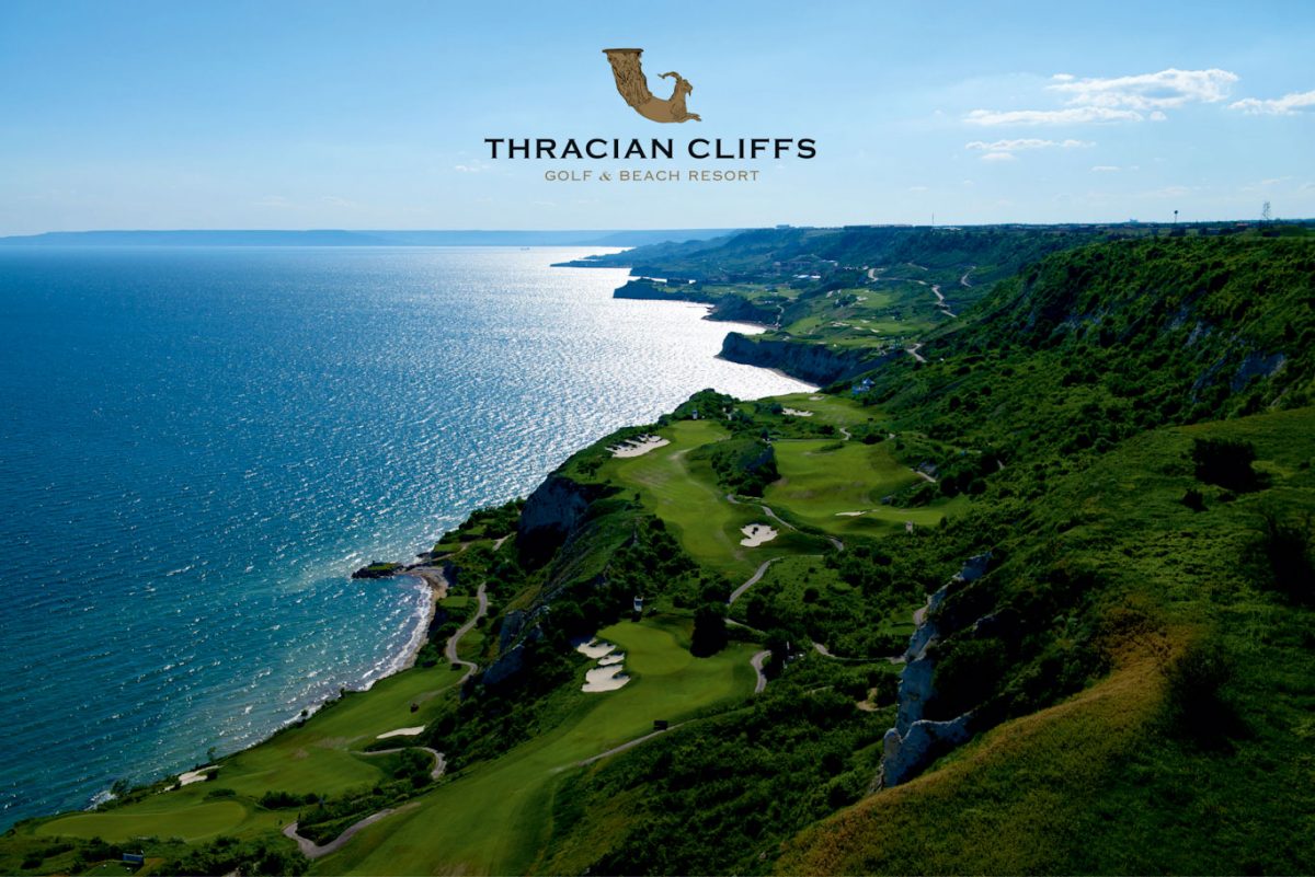 Aerial view of the incredible Thracian Cliffs golf course, Bulgaria