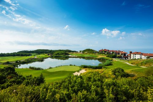 Aerial view of Thracian Cliffs Golf Resort and Spa, Cape Kaliakra, Bulgaria