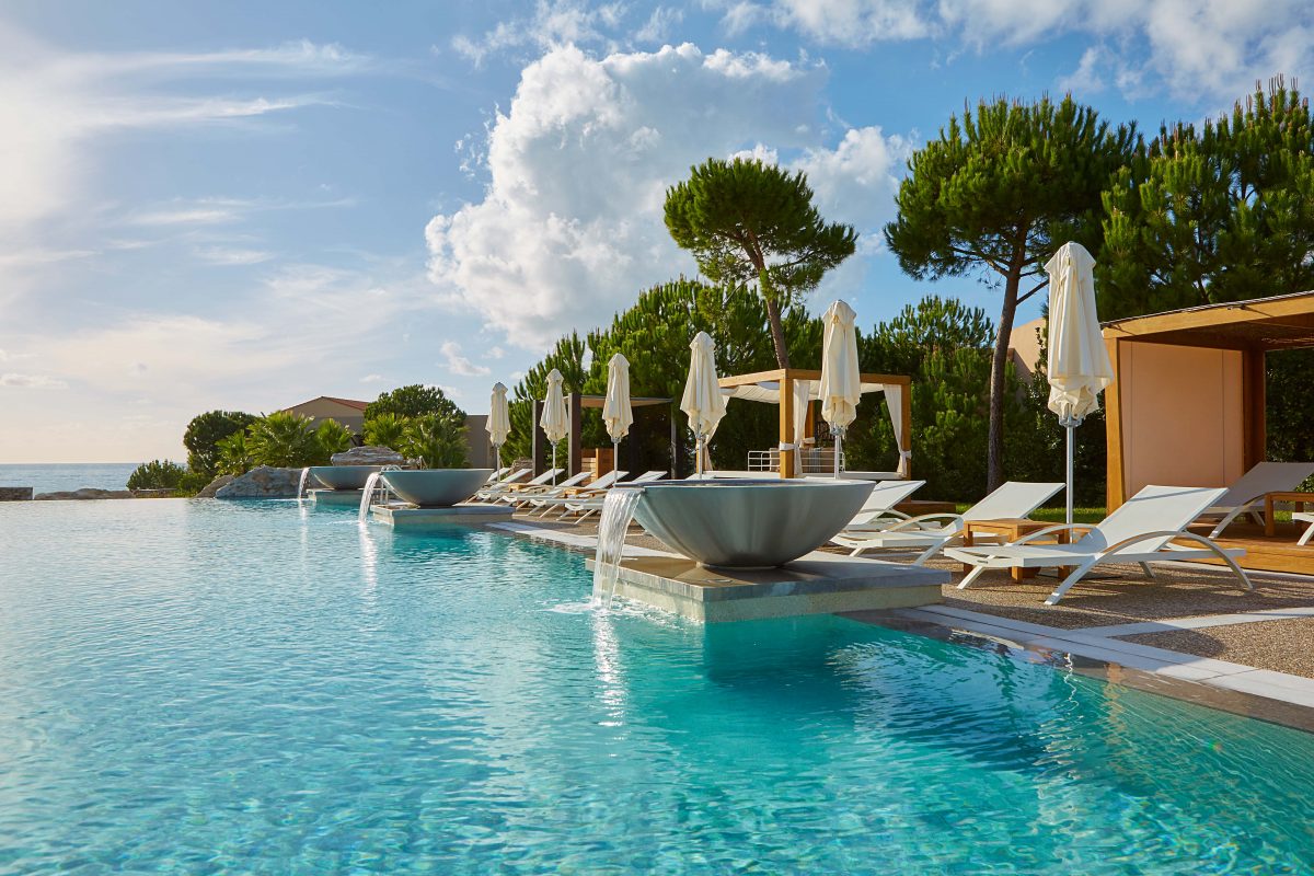One of the outdoor swimming pool at Westin Resort Costa Navarino, Greece