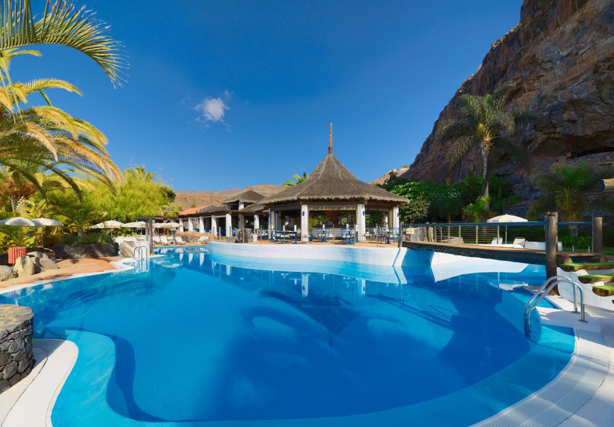 View of the pool at Hotel Jardin Tecina, La Gomera, Canary Islands