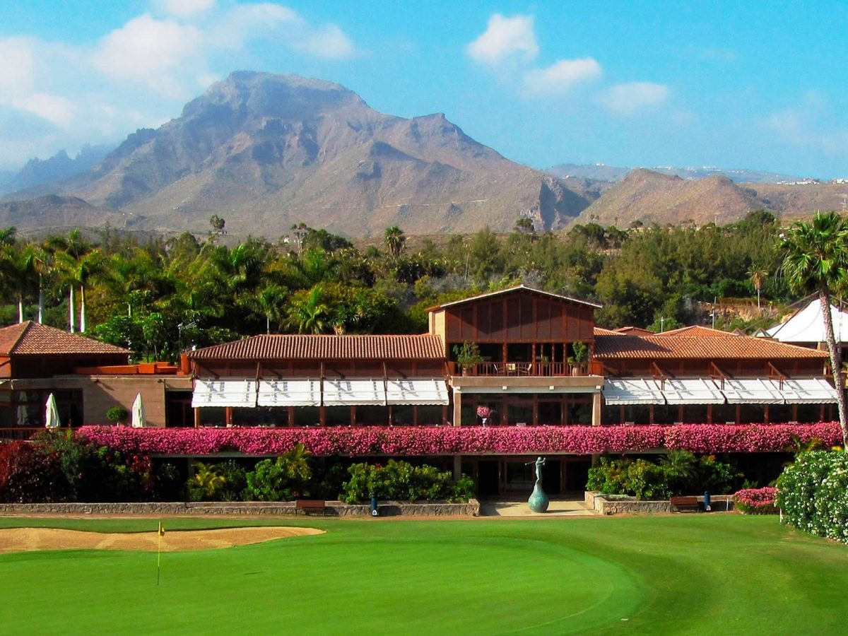 The clubhouse during the day at Las Americas Golf Course, Tenerife