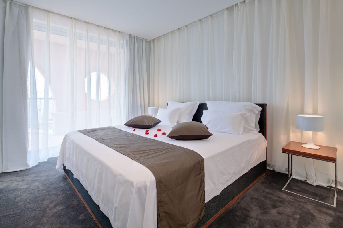 A beautiful double bedroom at the five-star Lighthouse Golf and Spa Resort, Cape Kaliakra