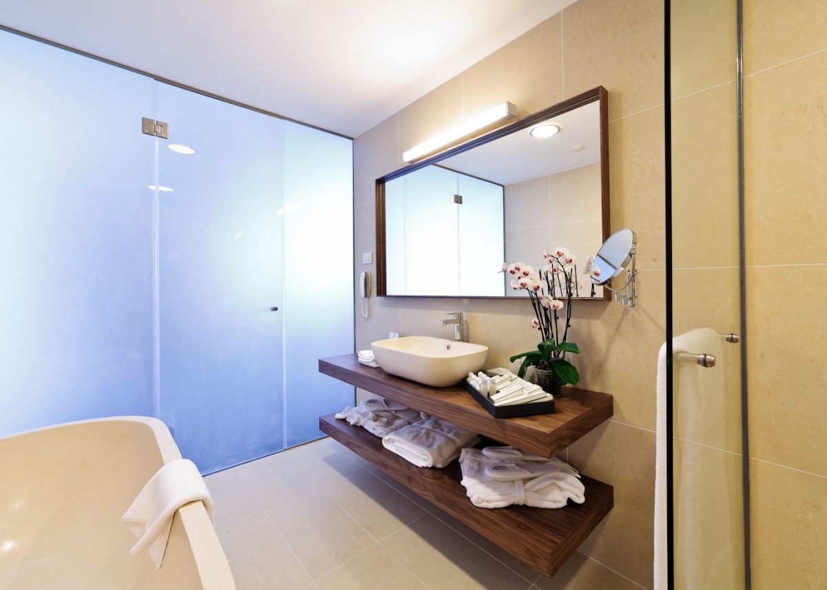 A superior bathroom at the five-star Lighthouse Golf and Spa Resort, Cape Kaliakra, Bulgaria