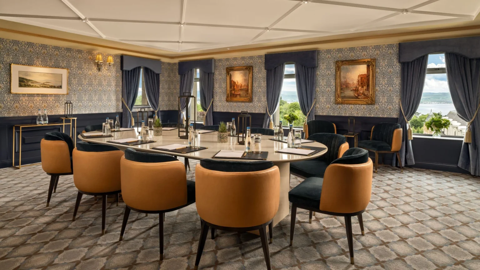 A private dining room at Culloden Estate and Spa with a Belfast Lough view