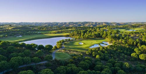 Panoramic view of Monte Rei Golf Club, near Tavira, Eastern Algarve, Portugal