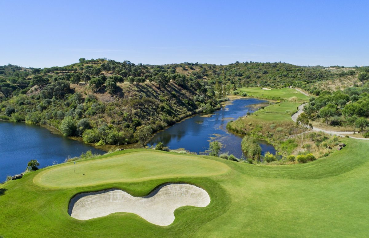 The 13th and 14th holes at Monte Rei Golf Club, near Tavira, Eastern Algarve, Portugal