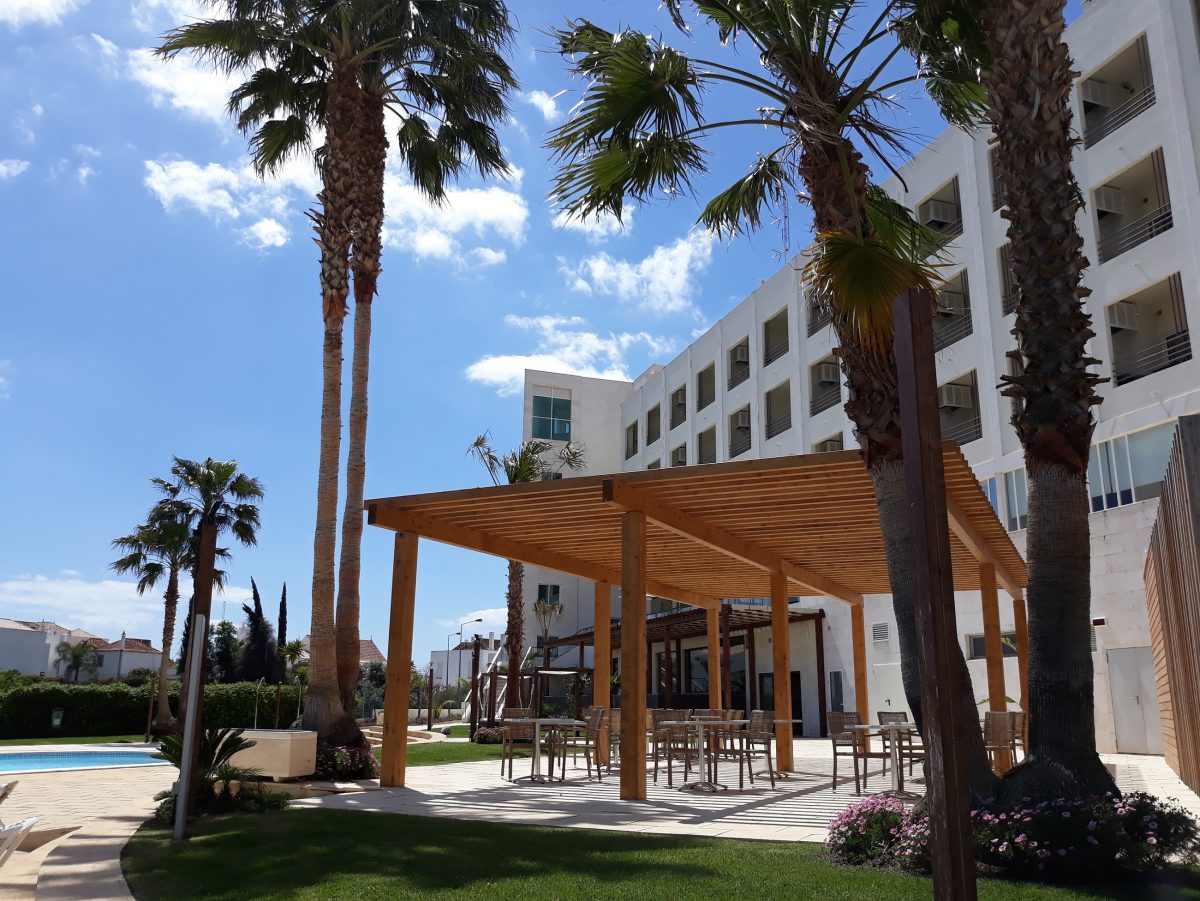 The sun terrace at Maria Nova Lounge Hotel, Tavira, Eastern Algarve, Portugal