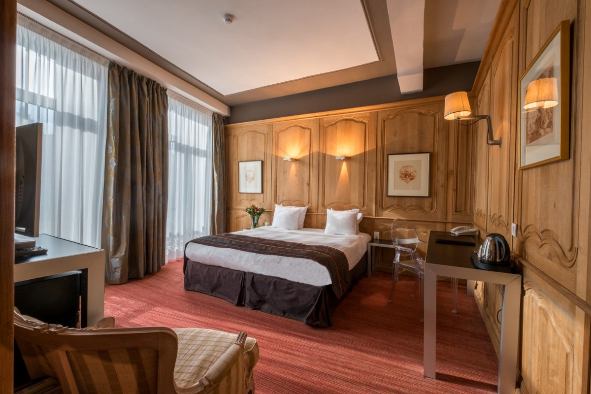 A beautiful bedroom in Martin's Relais Hotel, Bruges, Belgium