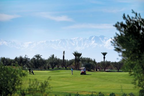 Snowy mountains at Royal Palm Golf Course, Marrakech, Morocco. Golf Planet Holidays