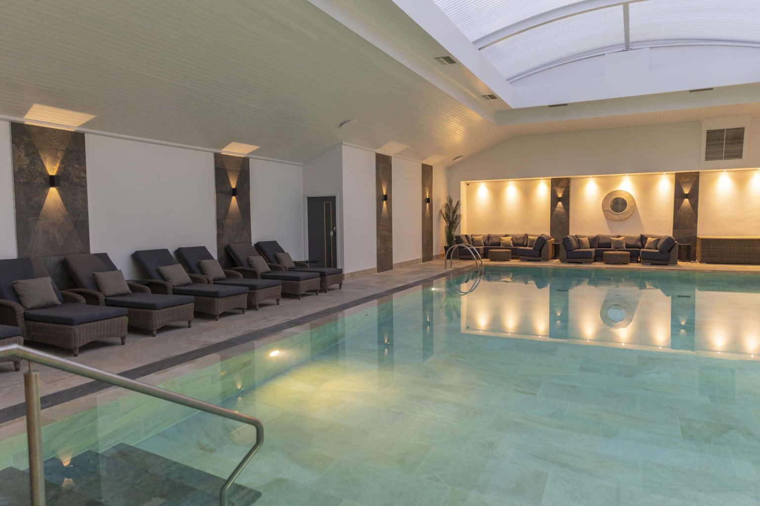The indoor spa pool and loungers at Saunton Sands Hotel