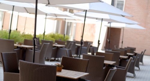 On the terrace at Martin's, Hotel Bruges, Belgium Golf Planet Holidays