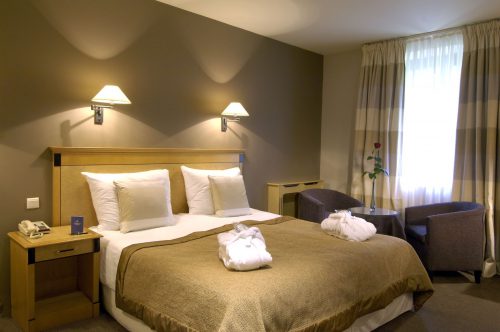 A double bedroom at Martin's Grand Hotel, Waterloo, Belgium