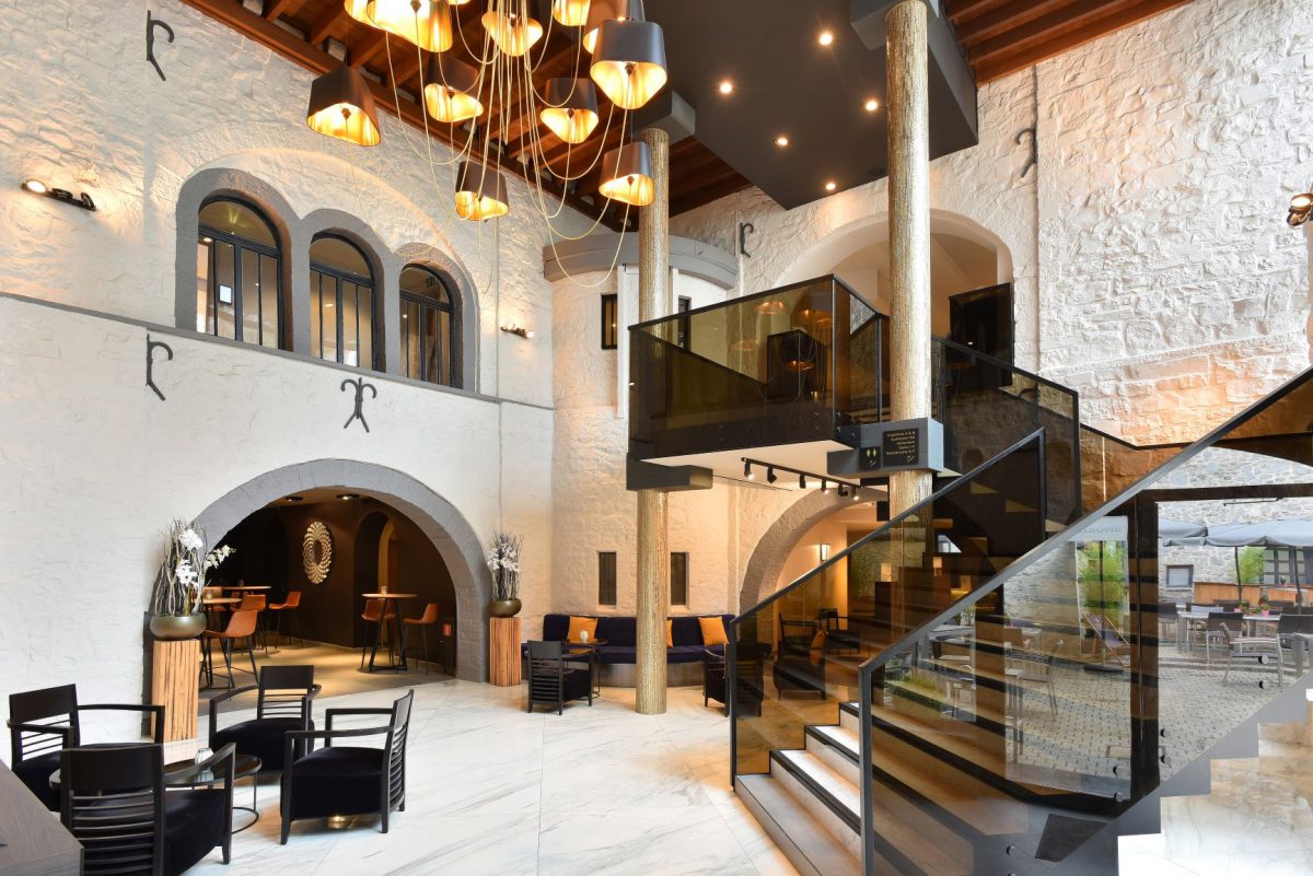 The lobby at Martin's Chateau Du Lac, Waterloo, Belgium