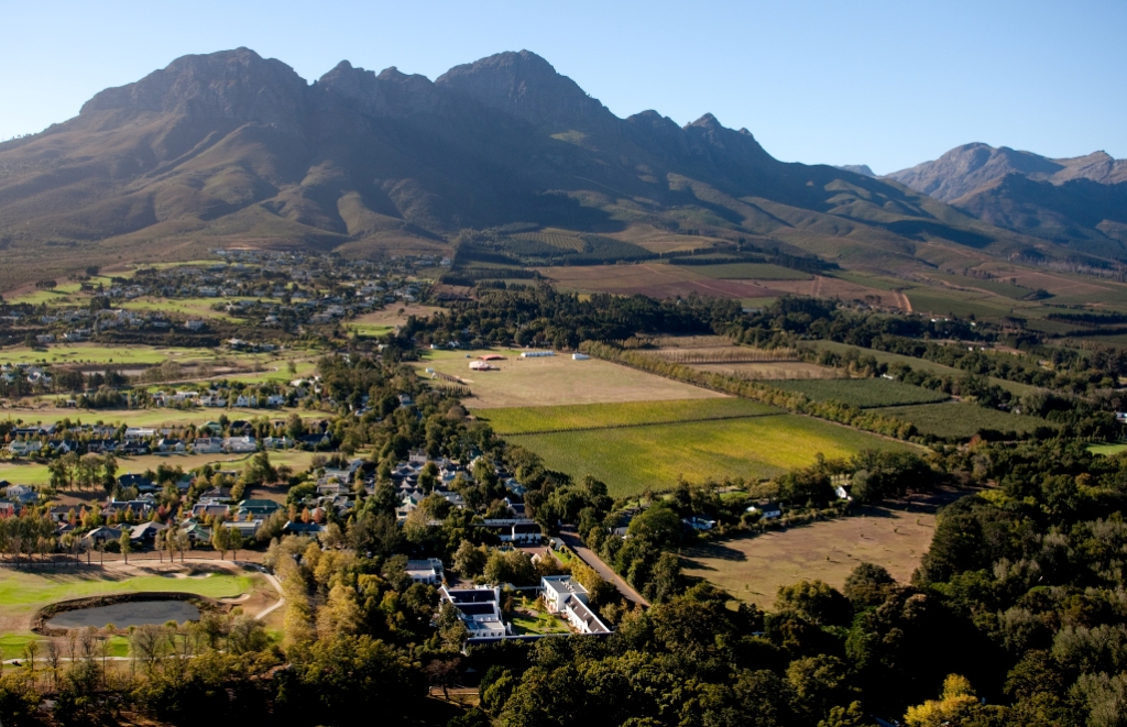 Aerial of Erinvale Hotel & Helderberg Mountains, Somerset West, South Africa