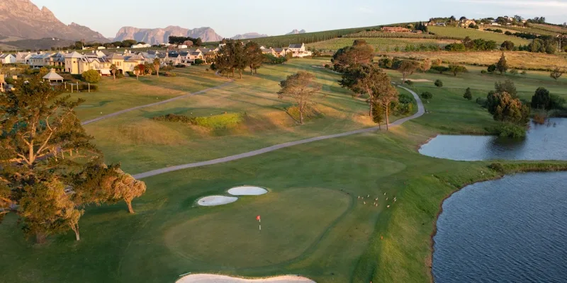 Aerial view of Devonvale Golf and Wine Estate, Western Cape, South Africa. Golf Planet Holidays. ©Mark Sampson