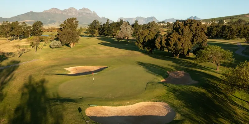 Aerial view of Devonvale Golf and Wine Estate, Western Cape, South Africa. Golf Planet Holidays. ©Mark Sampson