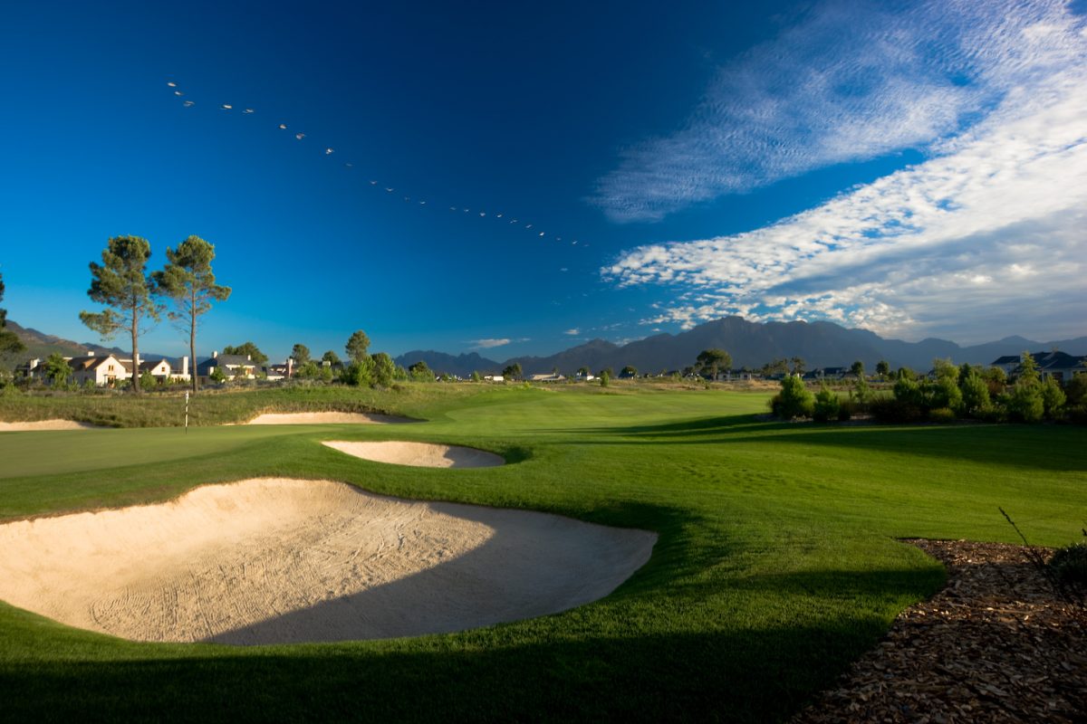The first hole at Pearl Valley Golf Club, Paarl, South Africa