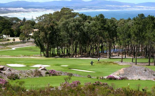 Playing down the fairway at Hermanus Golf Club, South Africa