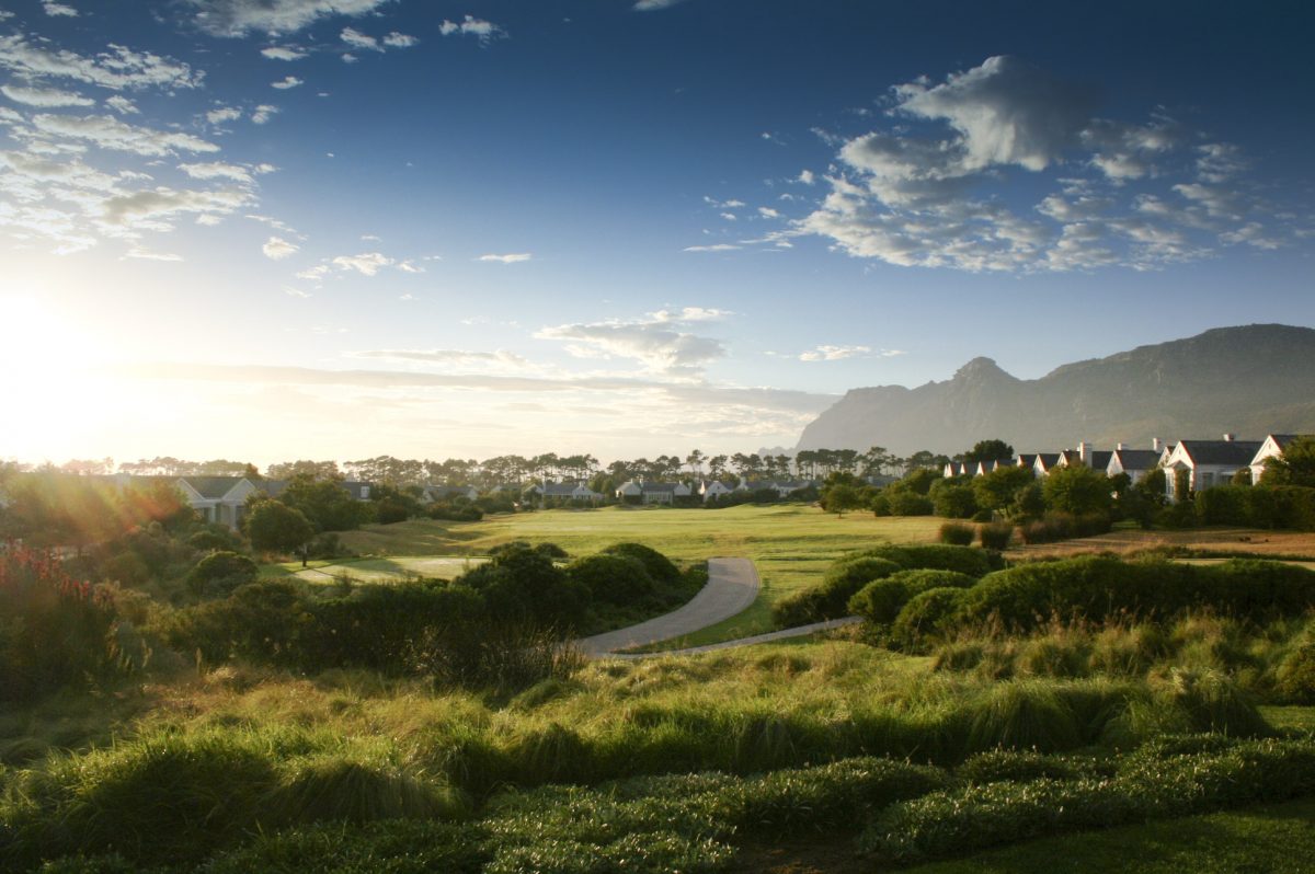 Playing into the sunset at Steenberg Golf Club, Tokai, Western Cape, South Africa