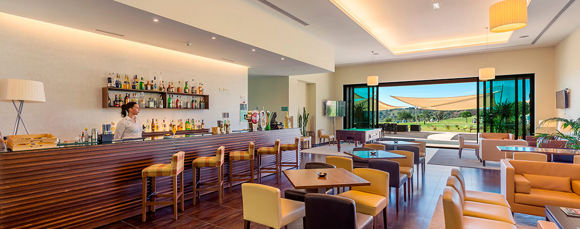 Enjoy drinks in the bar at Morgado Golf and Country Club, Algarve, Portugal