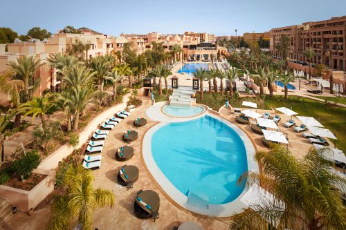 The beautiful gardens at MÃ¶venpick Hotel Mansour Eddahbi, Marrakech, Morocco