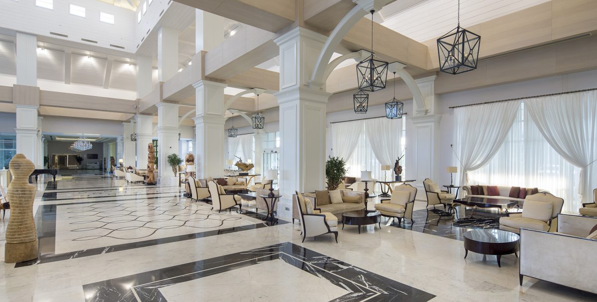 The lobby at Titanic Deluxe Golf Resort, Belek, Turkey