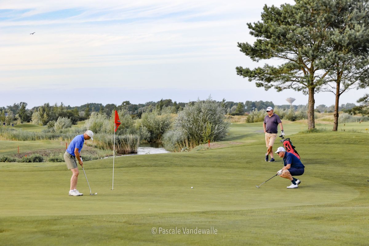 On the green at the Koksidke Golf Ter Hill golf course, Belgium. Golf Planet Holidays.