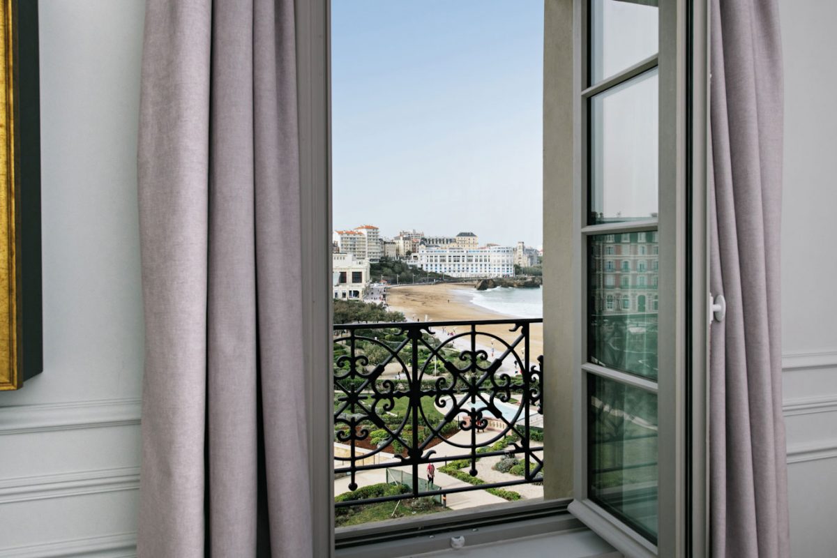 Bedrooms look out over the town or the Atlantic Ocean at the Hotel du Palais Biarritz, France
