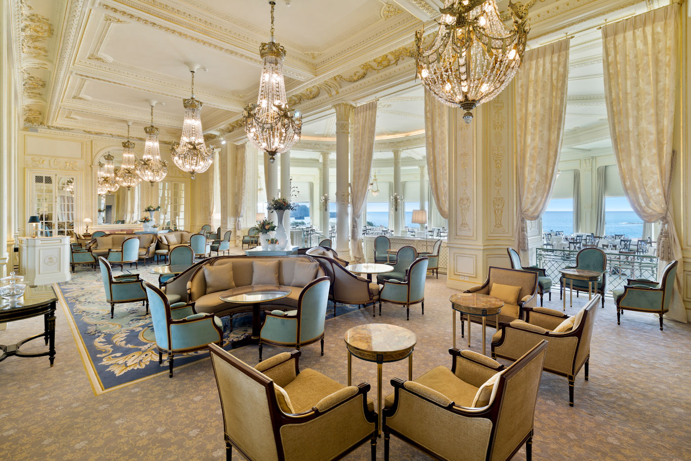 The beautiful lounge at Hotel du Palais, Biarritz, France