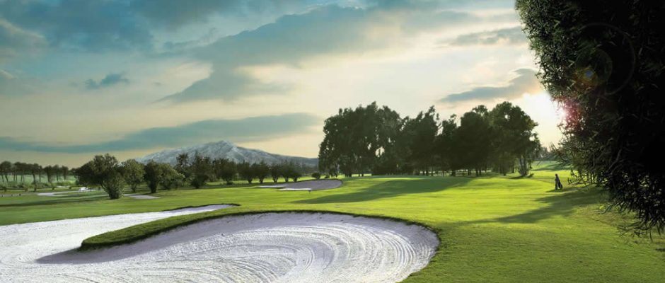 Crushed marble bunkers at Atalaya Golf and Country Club, Marbella, Costa del Sol, Spain. Golf Planet Holidays