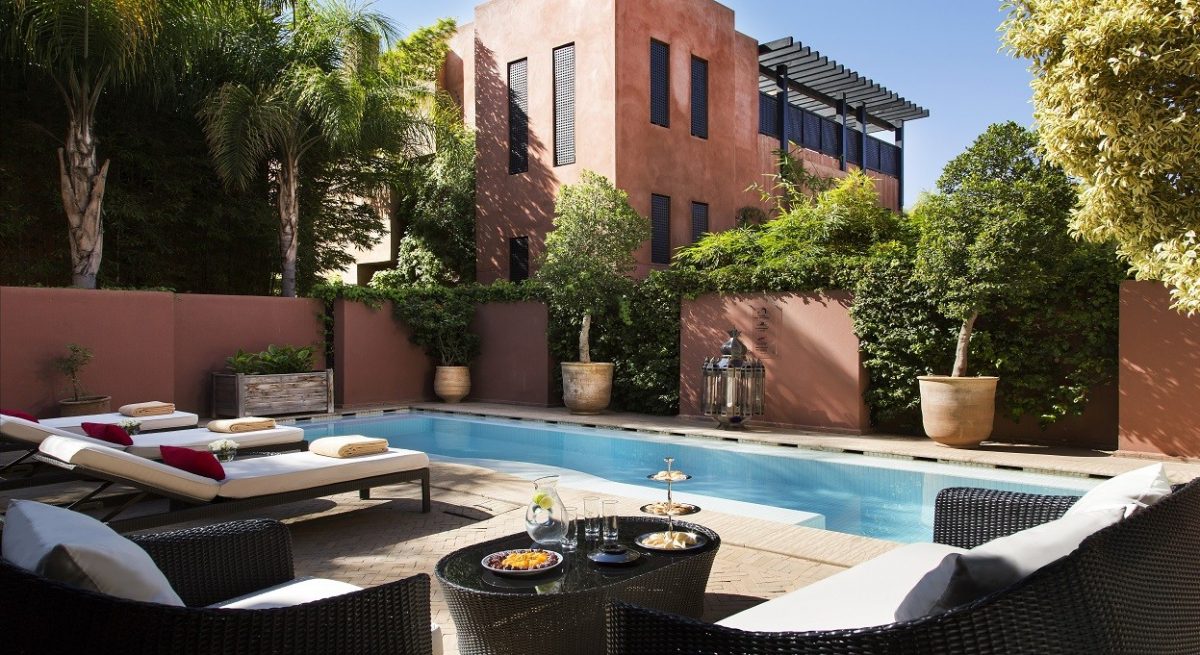 Private pool at the Hotel and Ryads Barriere Le Naoura, Marrakech, Morocco