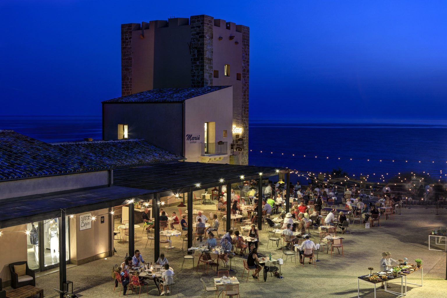 Evening dining at the Piazzetta Liola at Verdura Resort, Sicily