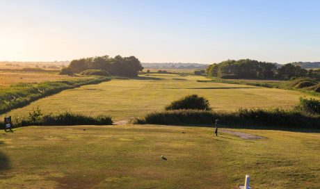 The fourth tee at Cooden Beach Golf Club, Bexhill-on-Sea, England